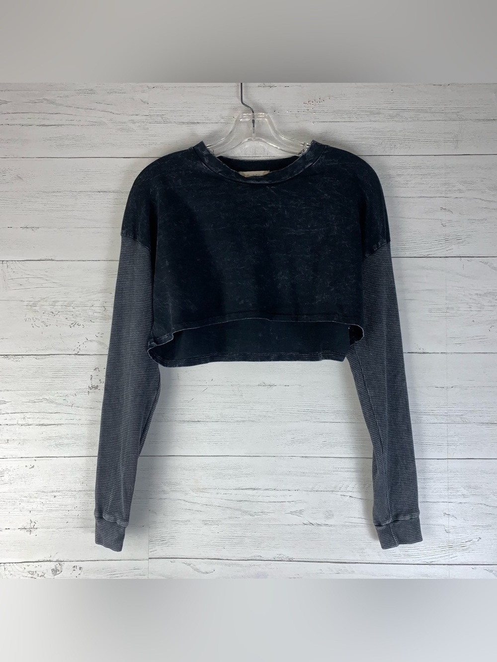 Altar'd State Cropped Long-Sleeve top washed black  Size XS Bohemian